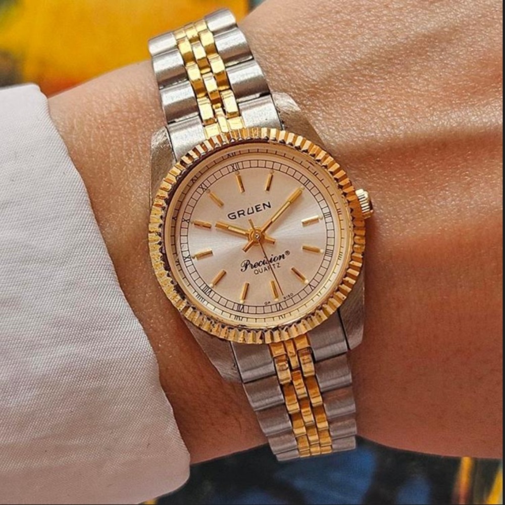 NWT Vintage Gruen Two-Tone Gold and Silver Women's Watch